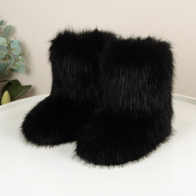 black faux fur snow boots.