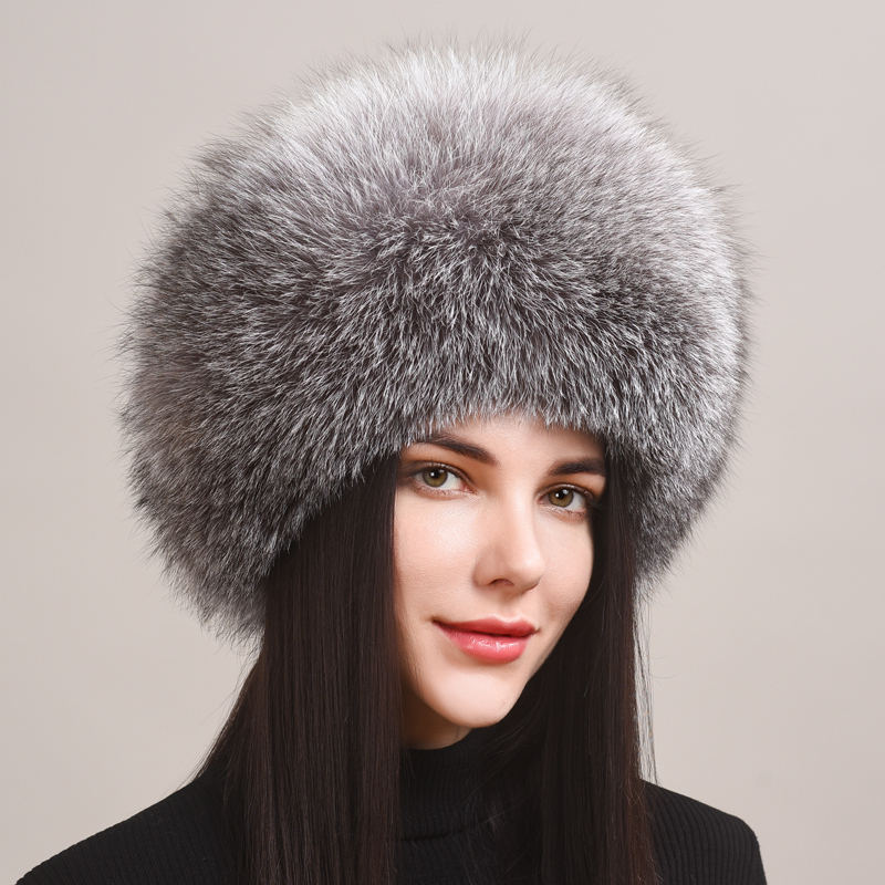 Hot Sale 100% Natural Fox Fur Hat Women Caps Winter Warm Hat Thick Fur Cap Female Fashion For Women Hat With Earmuffs Hats - WGLUVF