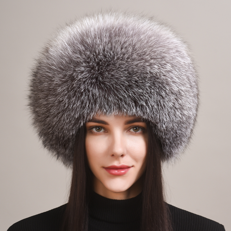 Hot Sale 100% Natural Fox Fur Hat Women Caps Winter Warm Hat Thick Fur Cap Female Fashion For Women Hat With Earmuffs Hats - WGLUVF