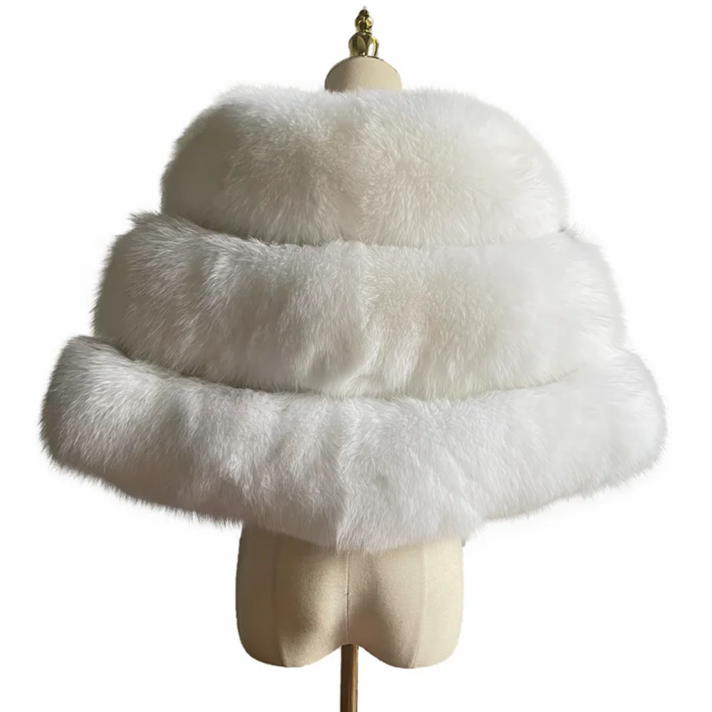 Pure white real fox fur bridal shawl wedding dress wrap