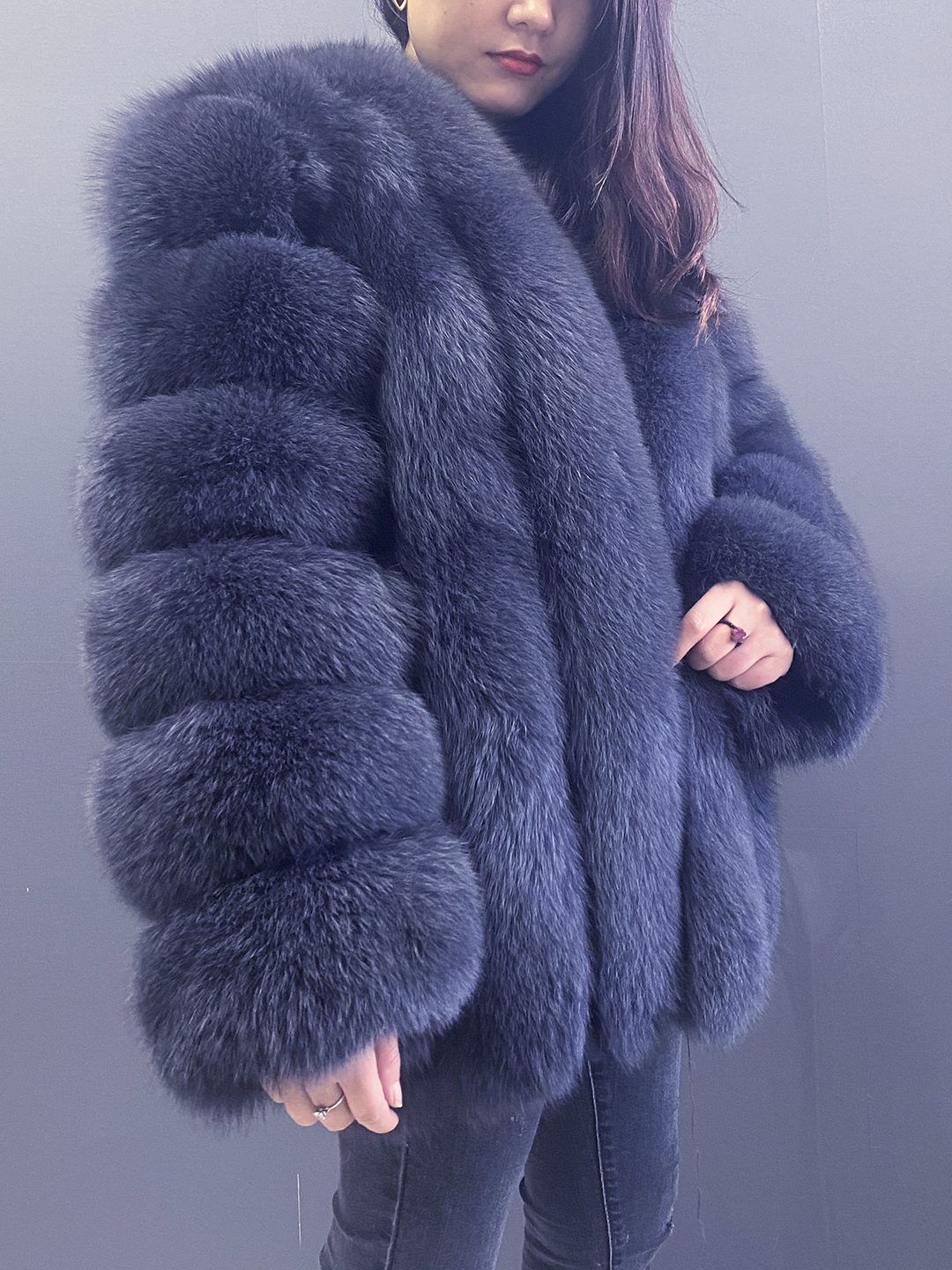 Classic Vertical  Real Fox Fur Short Winter Coat Jacket - WGLUVF