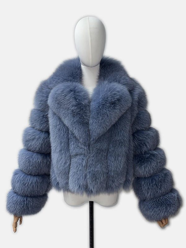 Luxury Real Fox  Fur Jacket short Turn Down Collar Outerwear - WGLUVF