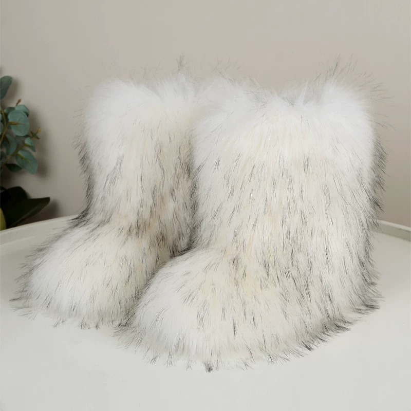 White faux fur snow boots
