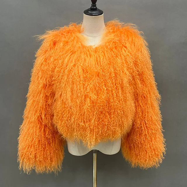 Lady Luxury Mongolian Sheep Fur Coats Winter Thick Warm Crop Jacket Natural Fur Coats Women  Mongolian Sheep Fur -series - WGLUVF