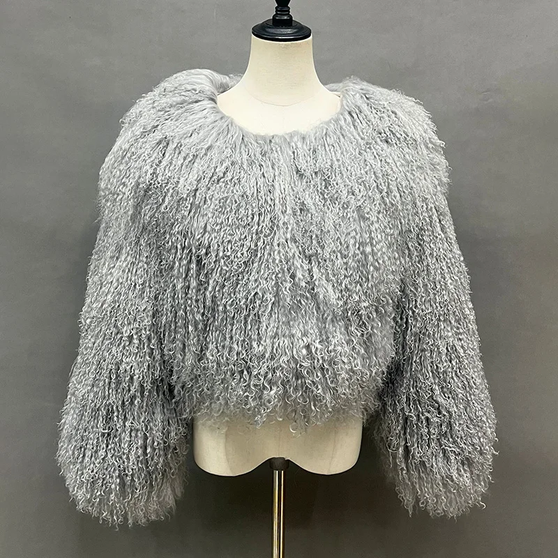 Lady Luxury Mongolian Sheep Fur Coats Winter Thick Warm Crop Jacket Natural Fur Coats Women  Mongolian Sheep Fur -series - WGLUVF