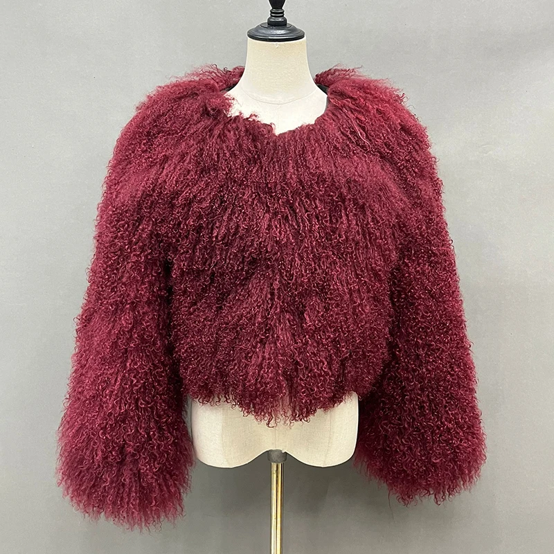Lady Luxury Mongolian Sheep Fur Coats Winter Thick Warm Crop Jacket Natural Fur Coats Women  Mongolian Sheep Fur -series - WGLUVF