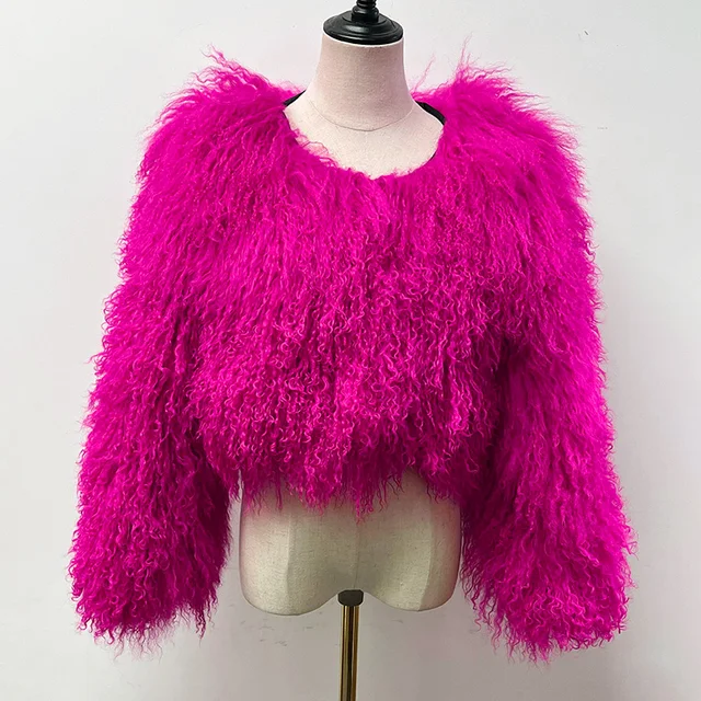 Lady Luxury Mongolian Sheep Fur Coats Winter Thick Warm Crop Jacket Natural Fur Coats Women  Mongolian Sheep Fur -series - WGLUVF