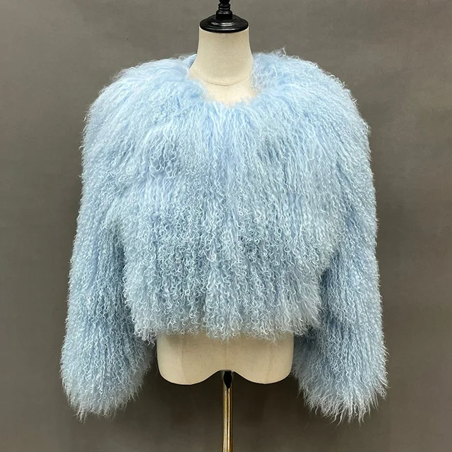 Lady Luxury Mongolian Sheep Fur Coats Winter Thick Warm Crop Jacket Natural Fur Coats Women  Mongolian Sheep Fur -series - WGLUVF