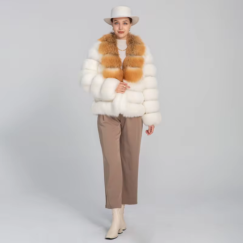 Fox fur coat with multiple rows of fur collar and fox fur jacket - WGLUVF