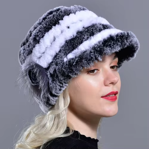 Winter Woman Fur Cap Beanie Hats Lady Natural Rex Rabbit Fur Cap Warm Soft Headwear Fashion Warmth Quality Hats - WGLUVF
