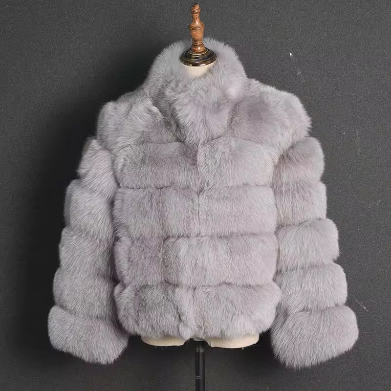 Fox leather stand up collar warm jacket - WGLUVF