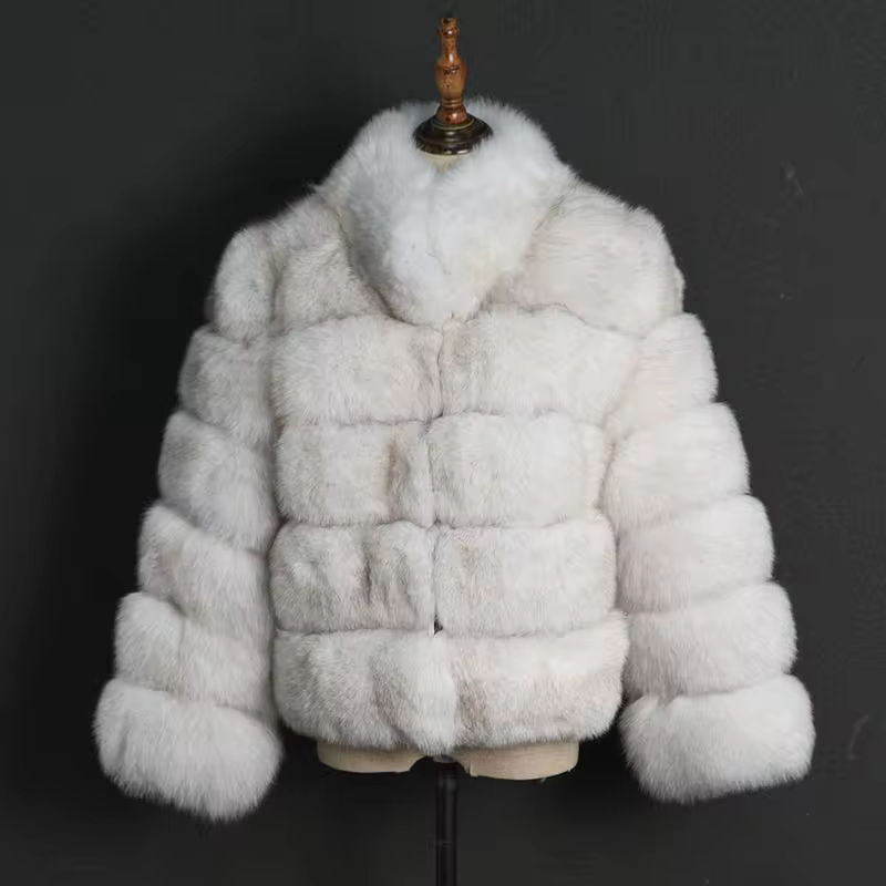 Fox leather stand up collar warm jacket - WGLUVF