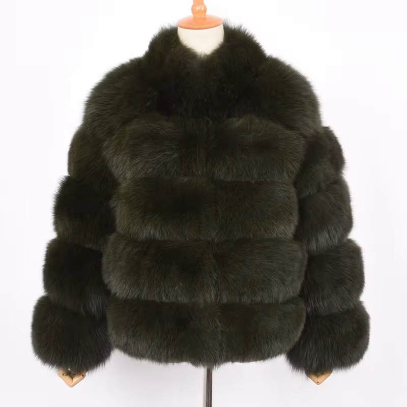 Fox leather stand up collar warm jacket - WGLUVF