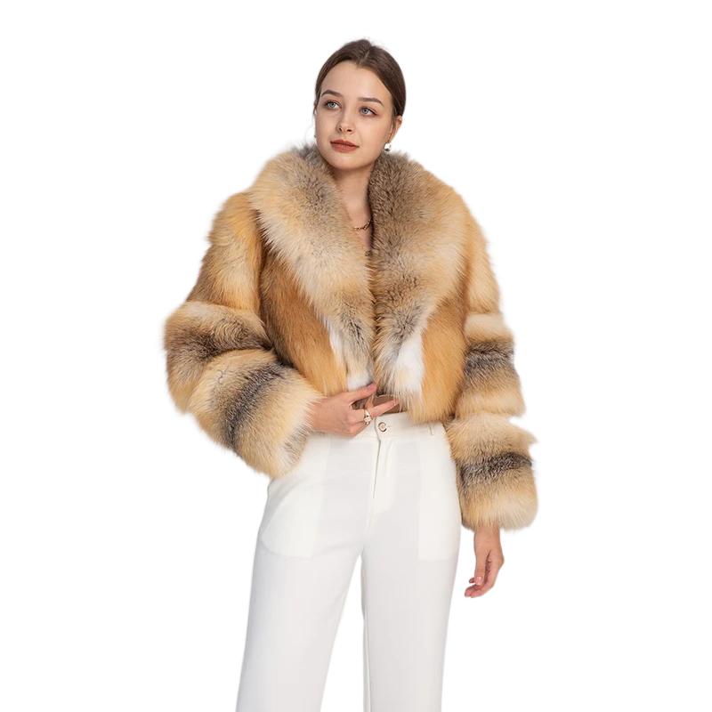 Full fur leather jacket women's coat - WGLUVF