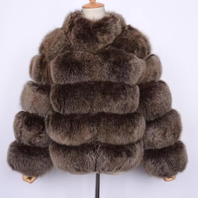 Fox leather stand up collar warm jacket - WGLUVF