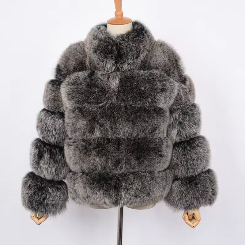 Fox leather stand up collar warm jacket - WGLUVF
