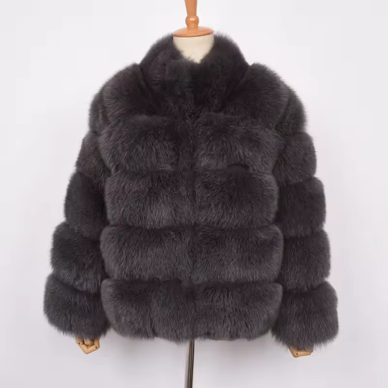 Fox leather stand up collar warm jacket - WGLUVF