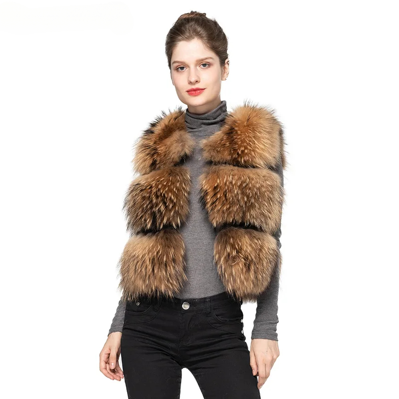 Short Real Fashion Lady Natural Raccoon Fur vest WG-STVT45-45 - WGLUVF