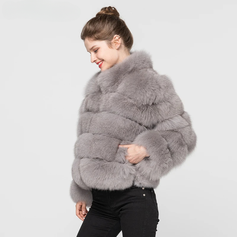 Fox leather stand up collar warm jacket - WGLUVF