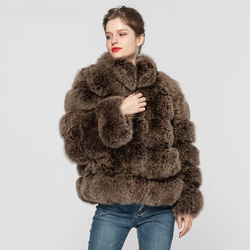 Fox leather stand up collar warm jacket - WGLUVF