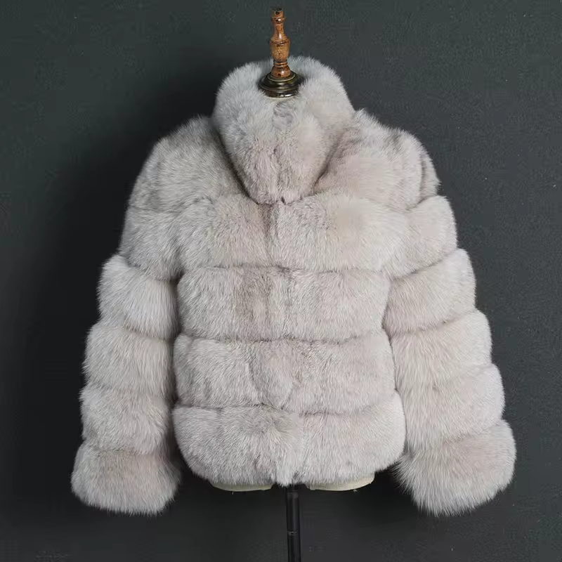 Fox leather stand up collar warm jacket - WGLUVF