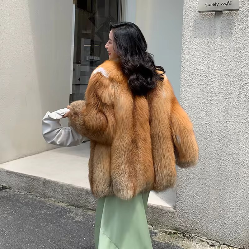 Red fox fur leather jacket, all fur - WGLUVF