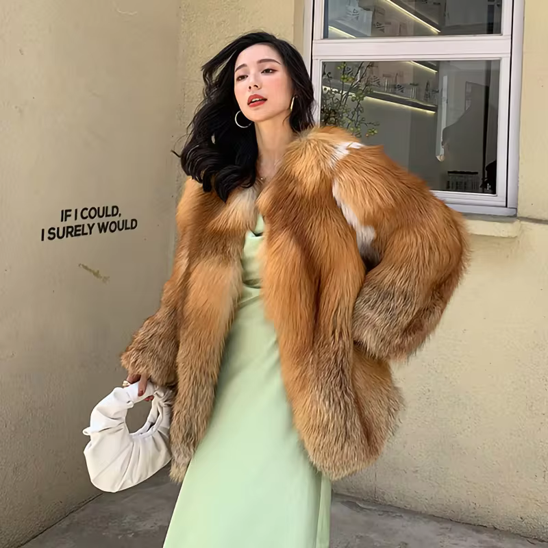 Red fox fur leather jacket, all fur - WGLUVF