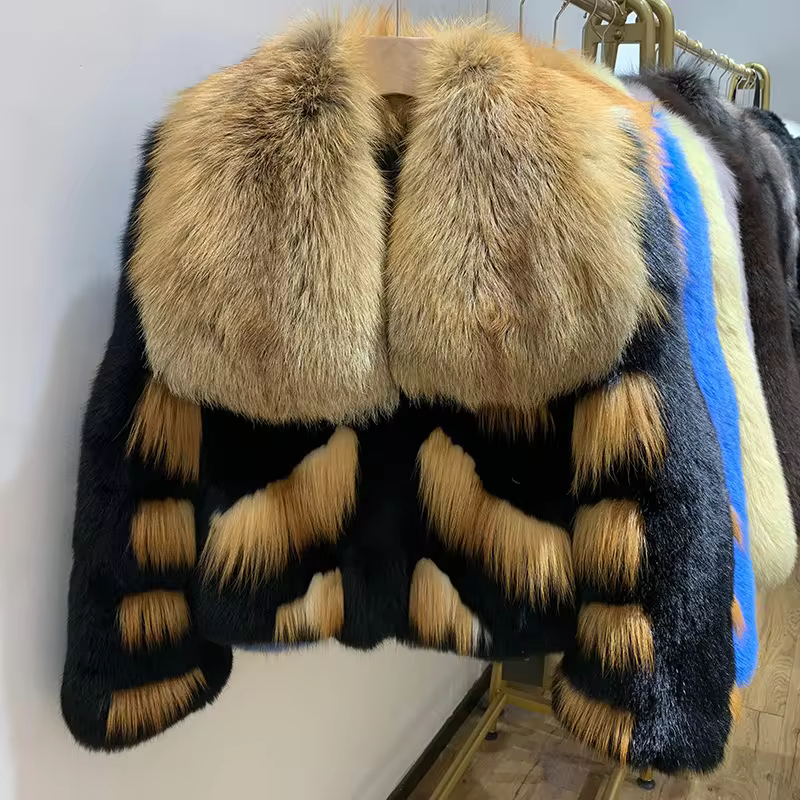 Multi colored layered whole skin fox jacket - WGLUVF