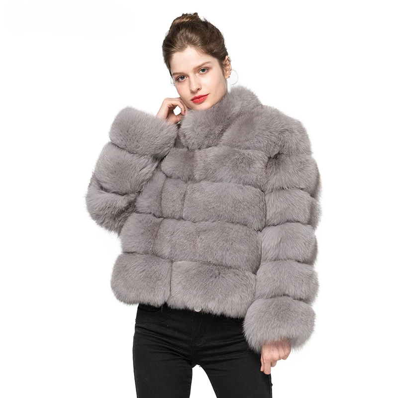 Fox leather stand up collar warm jacket - WGLUVF