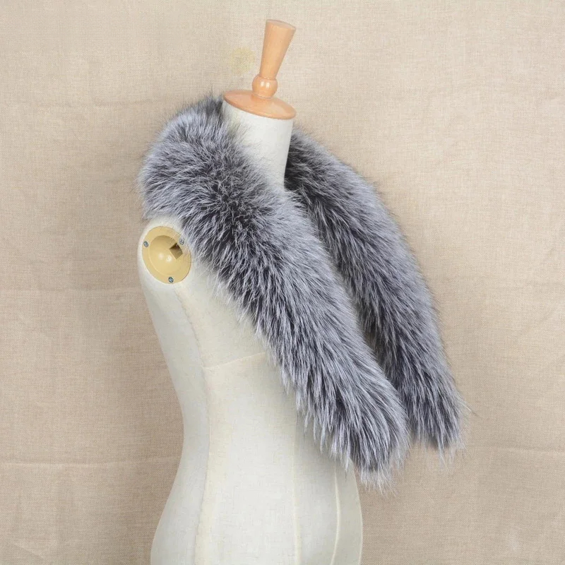 80cm/90cm/100cm genuine silver fox fur collar with border for men and women, fashionable warm scarf - WGLUVF