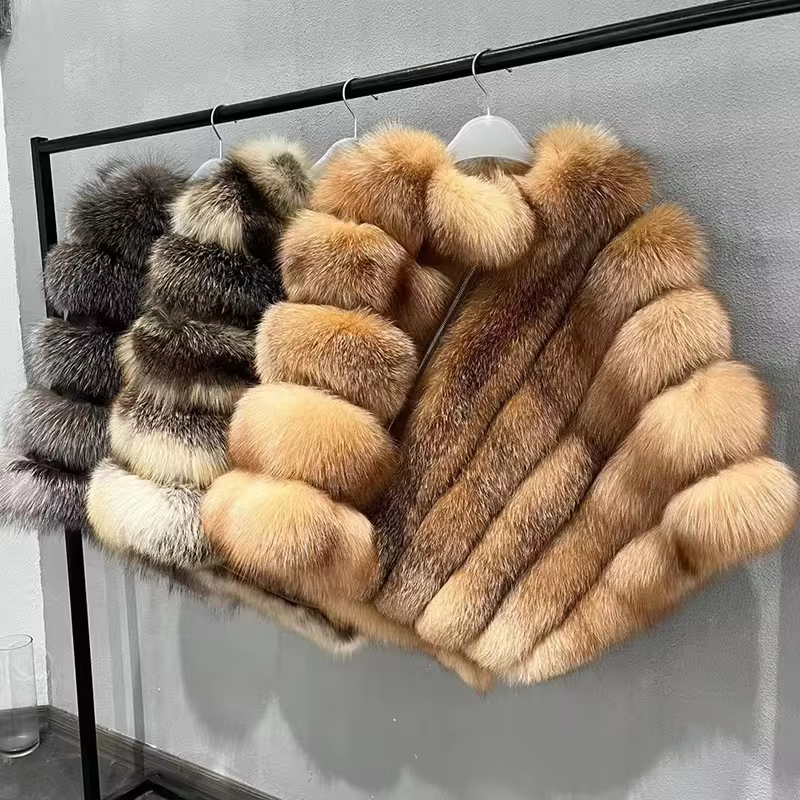 Women's Thick Warm Winter Poncho Natural Fox Fur High Quality Luxury Capes Lady Fluffy Shawls - WGLUVF