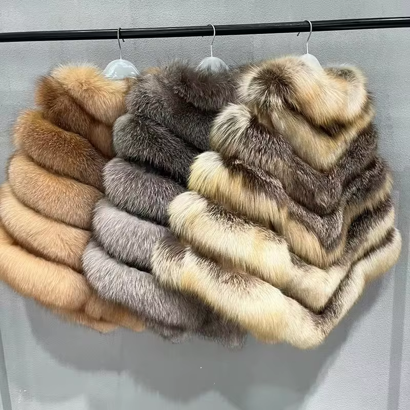 Women's Thick Warm Winter Poncho Natural Fox Fur High Quality Luxury Capes Lady Fluffy Shawls - WGLUVF