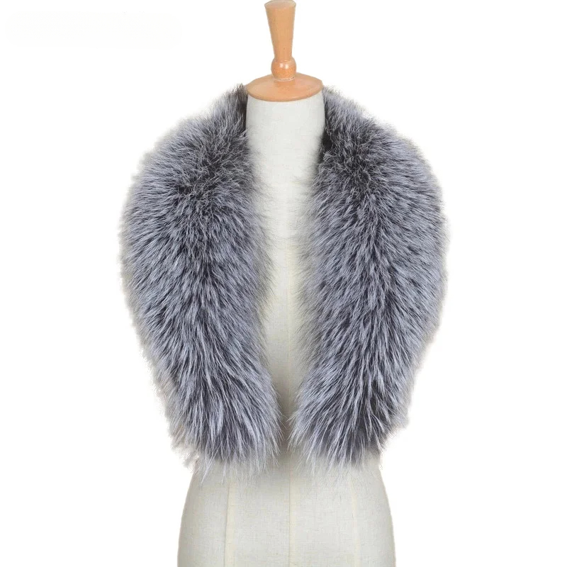 80cm/90cm/100cm genuine silver fox fur collar with border for men and women, fashionable warm scarf - WGLUVF