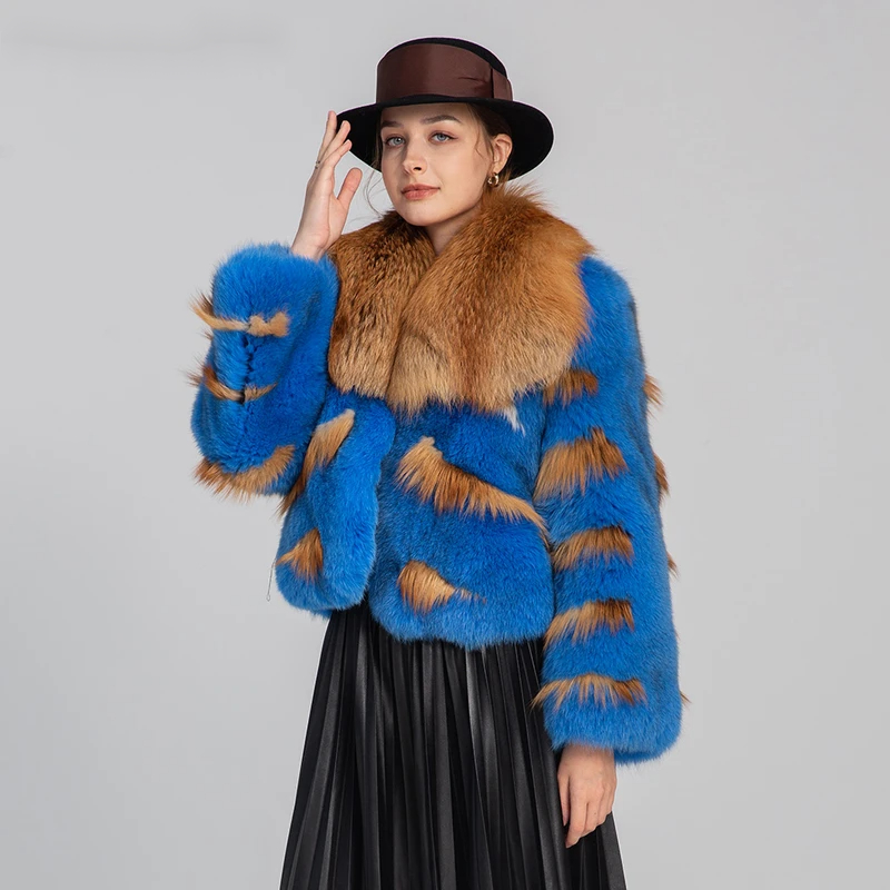 Multi colored layered whole skin fox jacket - WGLUVF