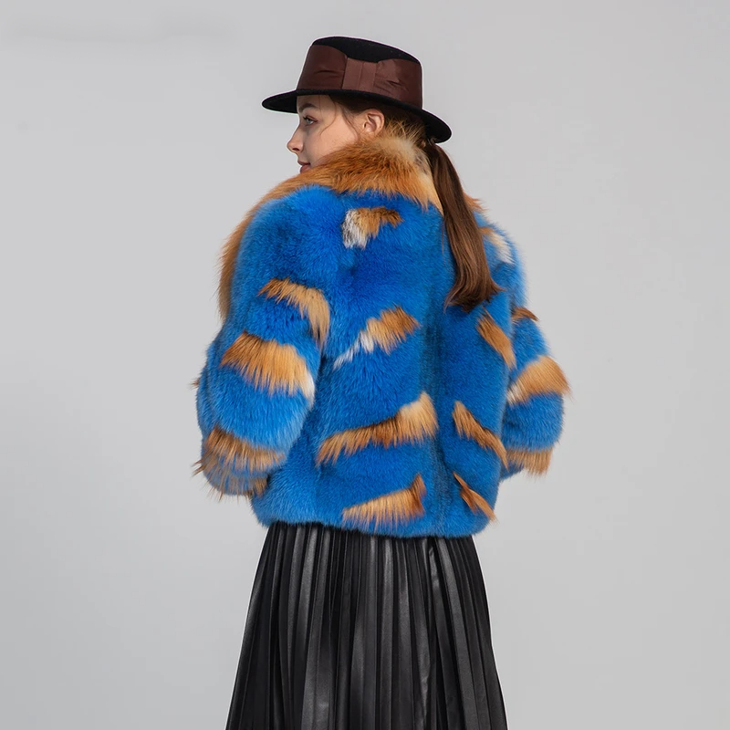 Multi colored layered whole skin fox jacket - WGLUVF