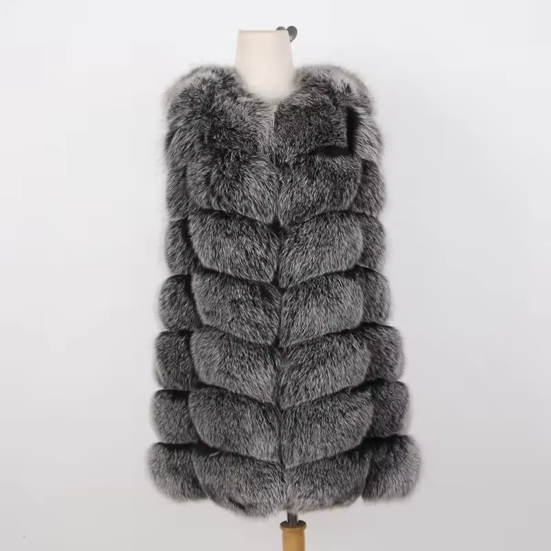 Real fox leather vest luxury fur - WGLUVF