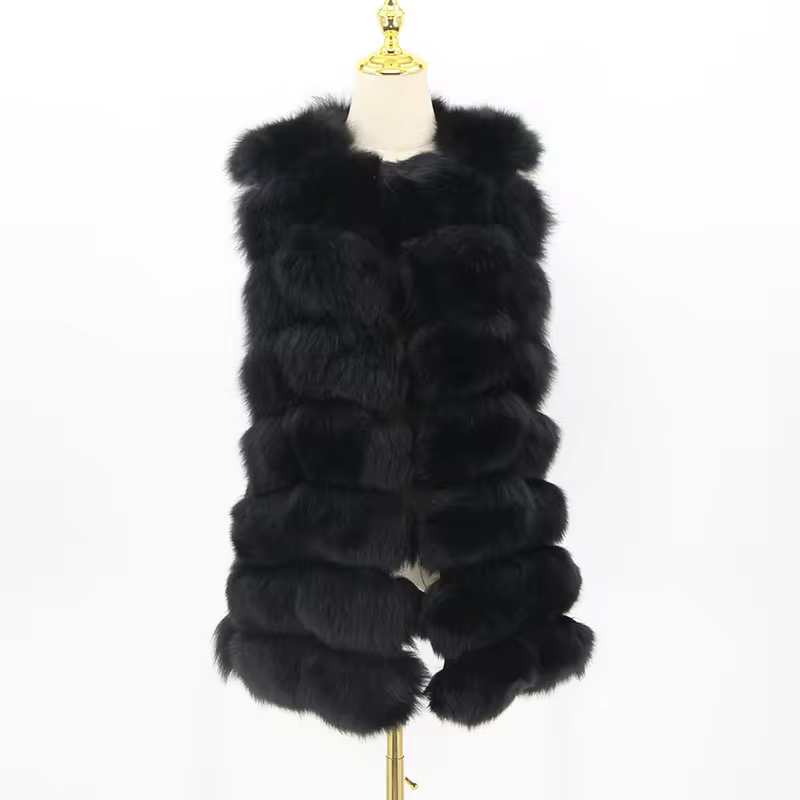 Real fox leather vest luxury fur - WGLUVF