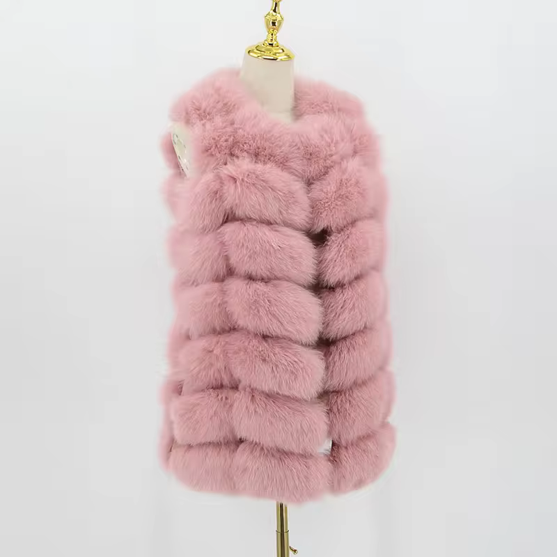 Real fox leather vest luxury fur - WGLUVF