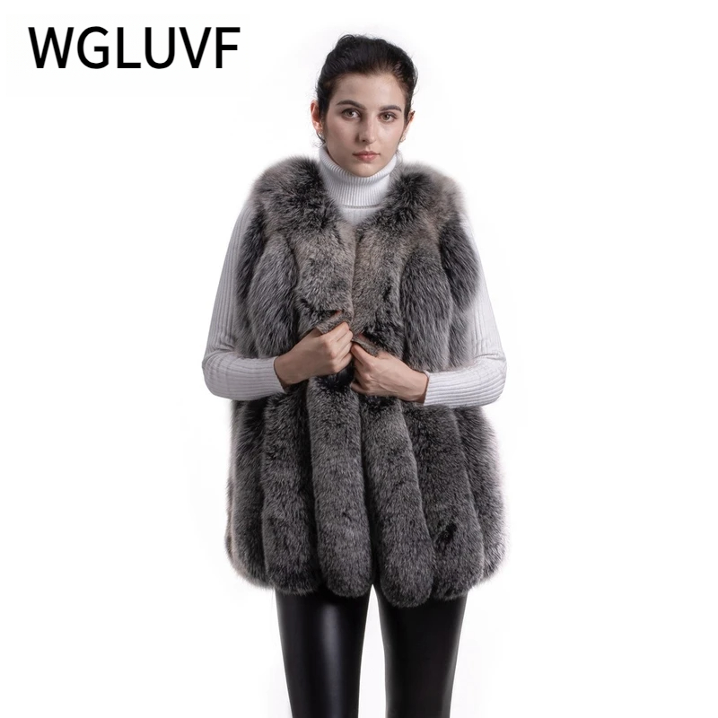 High quality women winter real fox fur vest gilet genuine fox fur coat - WGLUVF