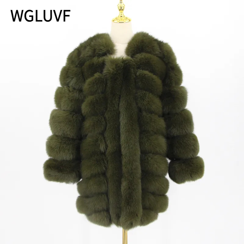 Fox fur coat natural fox fur coat long coat women coat winter thick fur - WGLUVF