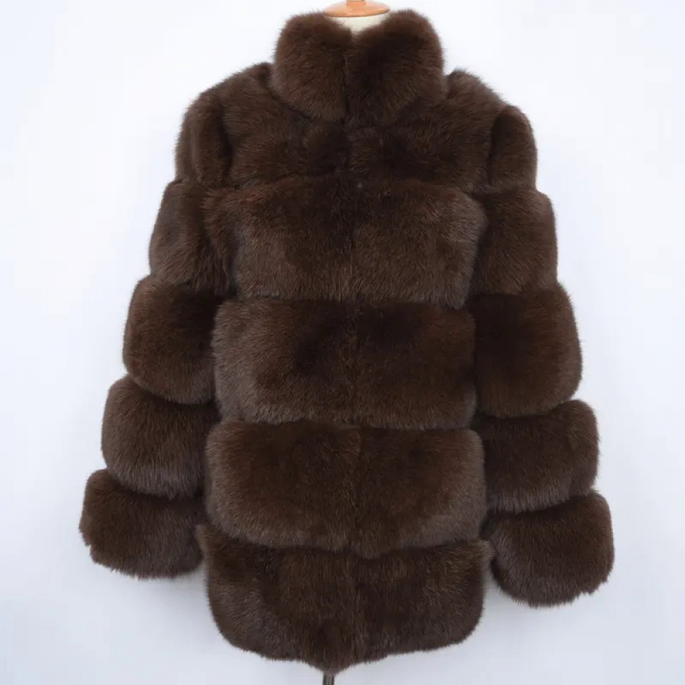Fur medium long bread block fox fur coat - WGLUVF