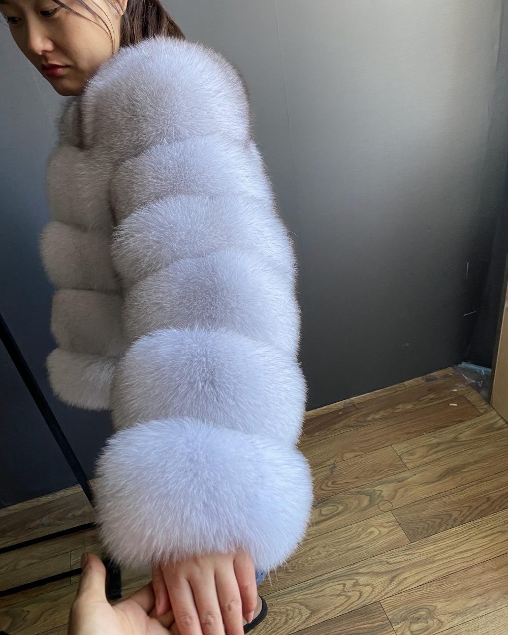 Classic fox fur short long sleeved jacket Add long sleeves - WGLUVF