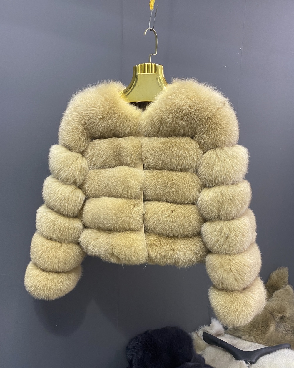 Classic fox fur short long sleeved jacket Add long sleeves - WGLUVF