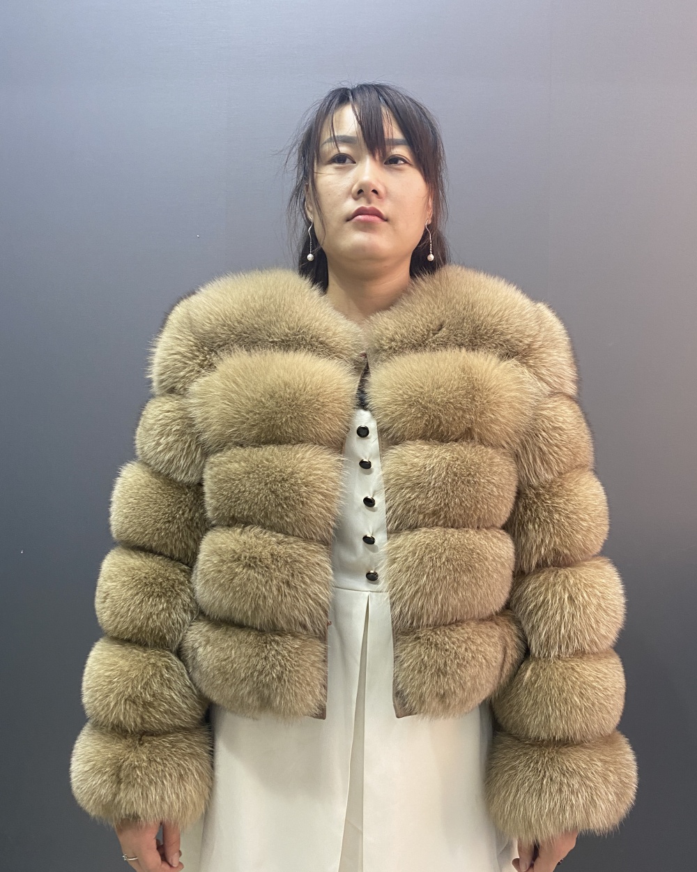 Classic fox fur short long sleeved jacket Add long sleeves - WGLUVF