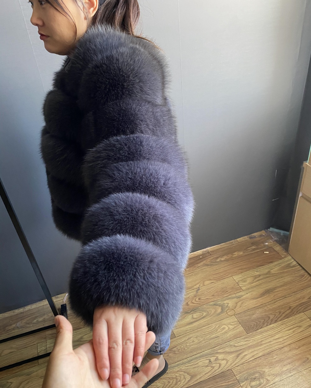 Classic fox fur short long sleeved jacket Add long sleeves - WGLUVF