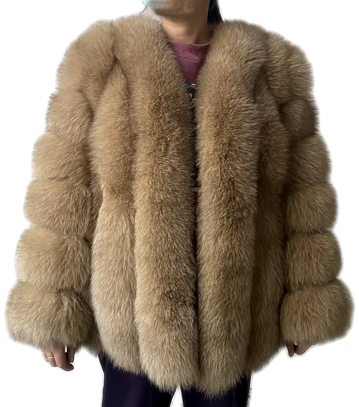 Large size ladies winter fox fur jacket long sleeve winter jacket ladies real fox fur coat leather jacket - WGLUVF