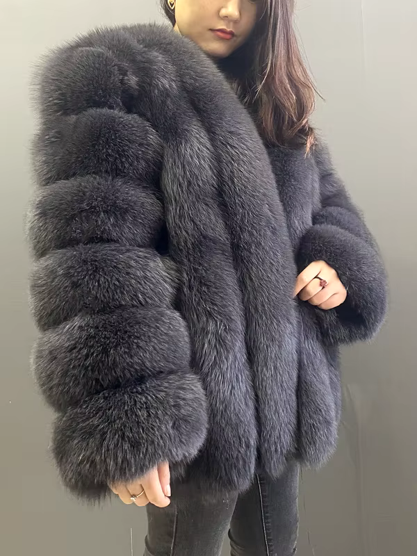 Large size ladies winter fox fur jacket long sleeve winter jacket ladies real fox fur coat leather jacket - WGLUVF