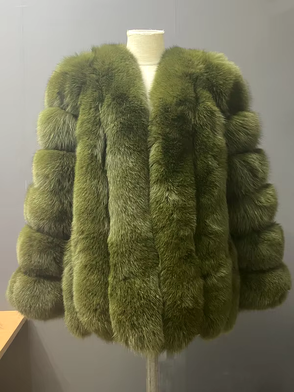 Large size ladies winter fox fur jacket long sleeve winter jacket ladies real fox fur coat leather jacket - WGLUVF