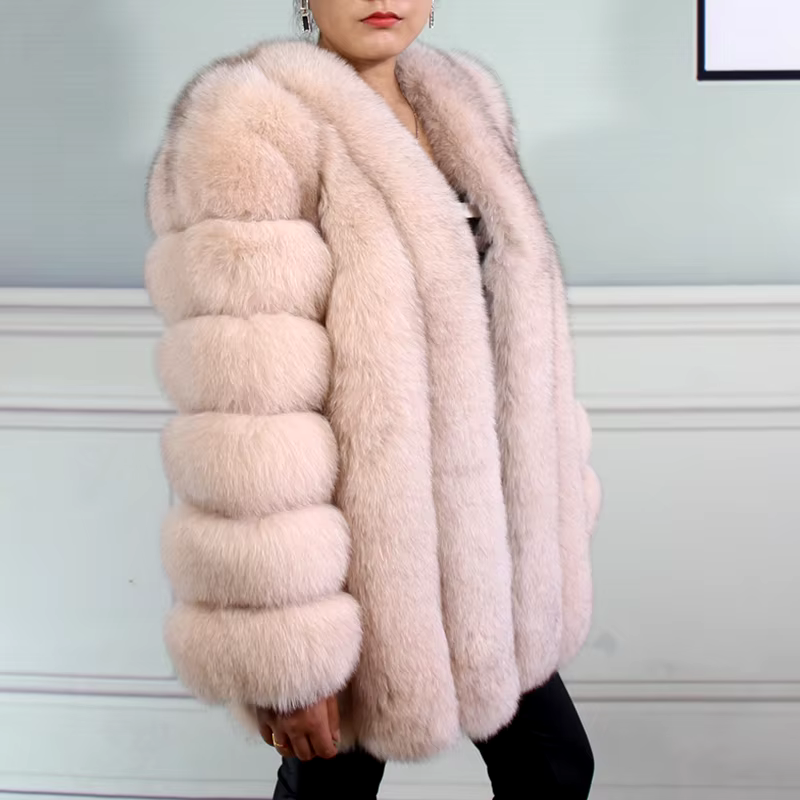 Large size ladies winter fox fur jacket long sleeve winter jacket ladies real fox fur coat leather jacket - WGLUVF