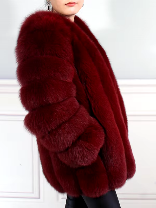 Large size ladies winter fox fur jacket long sleeve winter jacket ladies real fox fur coat leather jacket - WGLUVF